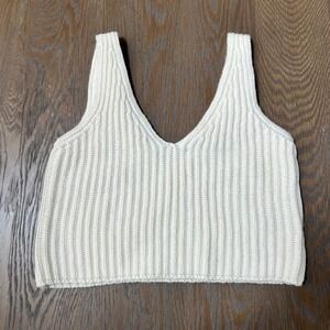 The Drop Womens Ivory Chunky Ribbed Knit V-Neck Cropped Sweater Tank Top Size L